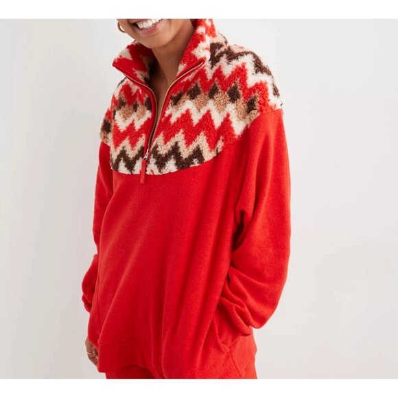 aerie Sweaters - Aerie Hometown Holiday 1/4 Zip Sweatshirt Womens L Oversized Sherpa Fleece Red